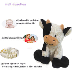 CHELEI2019 cow plush on bed, cozy sleeping partner.