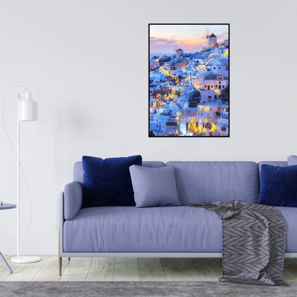 CHengQiSM Santorini image of sunset lights inspires cozy room ambiance.
