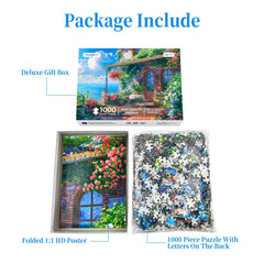 Relaxing adult solving Seaview Cottage puzzle for mindful downtime