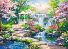 CHengQiSM Waterfall Garden 1000-piece puzzle shows a tranquil cascade and lush flora, perfect for focused relaxation.