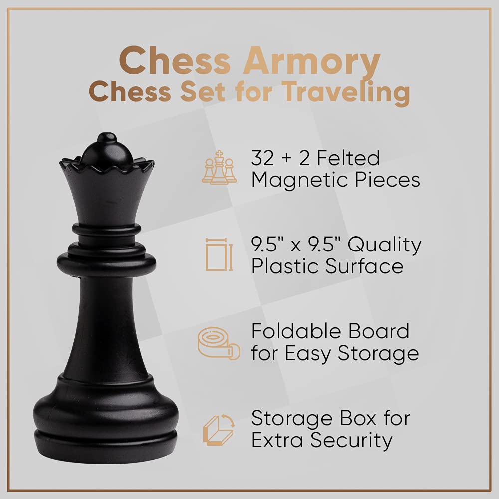 Chess Armory folding board with storage box keeps pieces organized