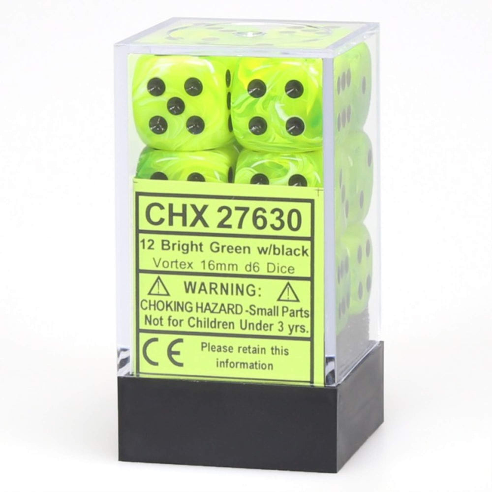 Chessex DND dice set, Vortex Bight Green and Black, ideal for tabletop RPG sessions and high-damage rolls