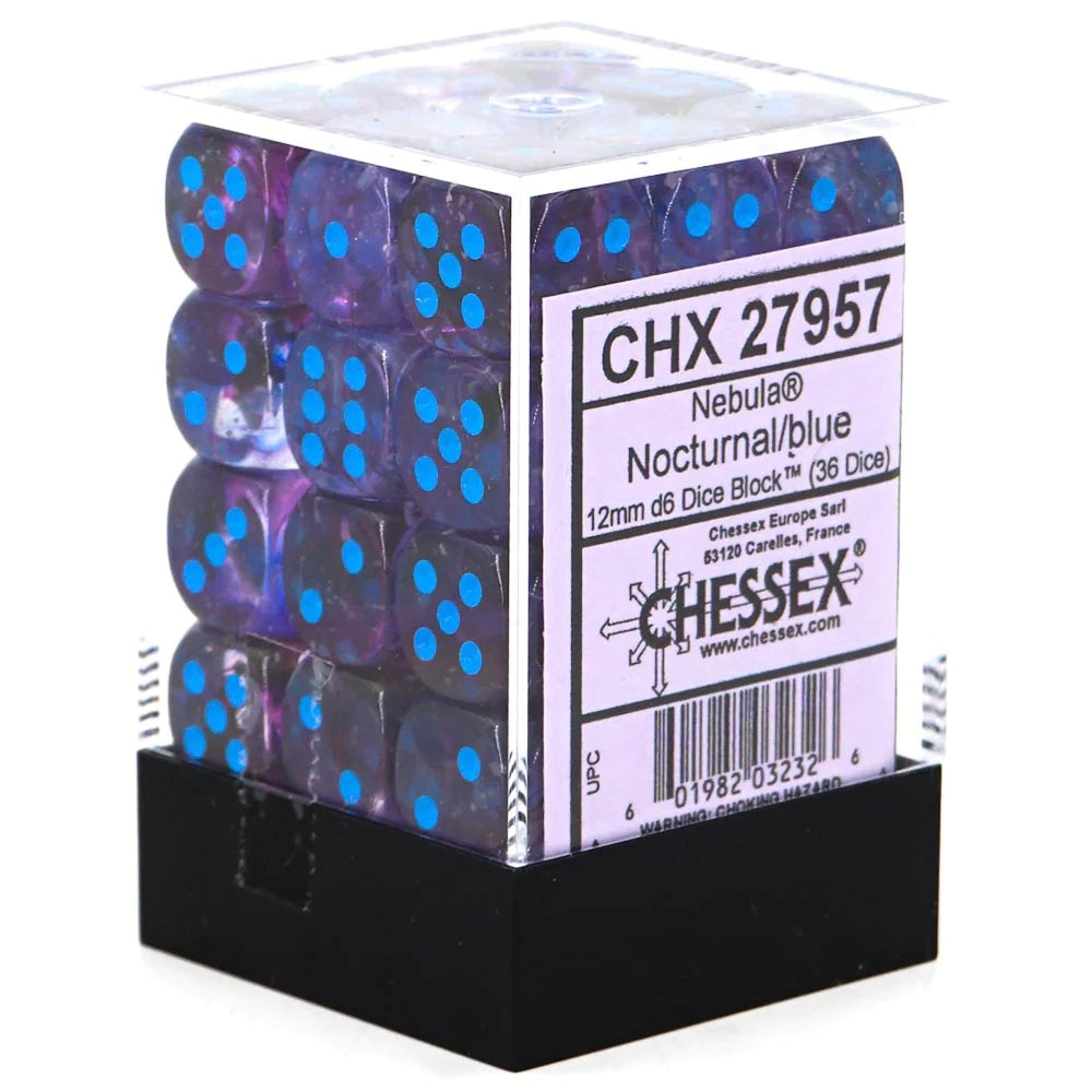 Chessex Nebula 12mm d6 dice glow in the dark for immersive tabletop sessions.