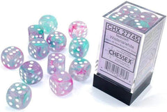 Chessex Nebula 16mm d6 dice with glow flecks for nighttime tabletop play.