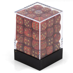 Chessex Scarab Scarlet with Gold 12mm d6 set, stacked for compact travel dice