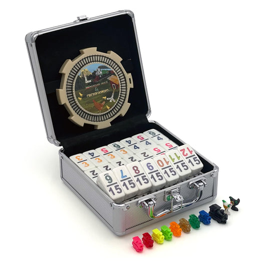 CHH Double 15 Mexican Train Domino set with aluminum case for travel and storage
