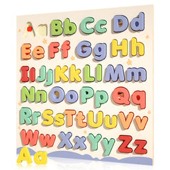 CHHQLZS Alphabet Puzzles toddler board teaches letters through tactile play and word-building practice.