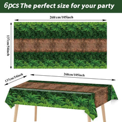 Chiazllta Jungle party tablecloth highlights colorful woodland scene for easy cleanup