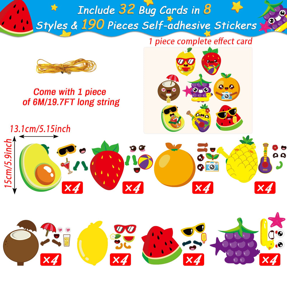 Chiazllta summer fruit craft kits sticker sheets for colorful decorating.