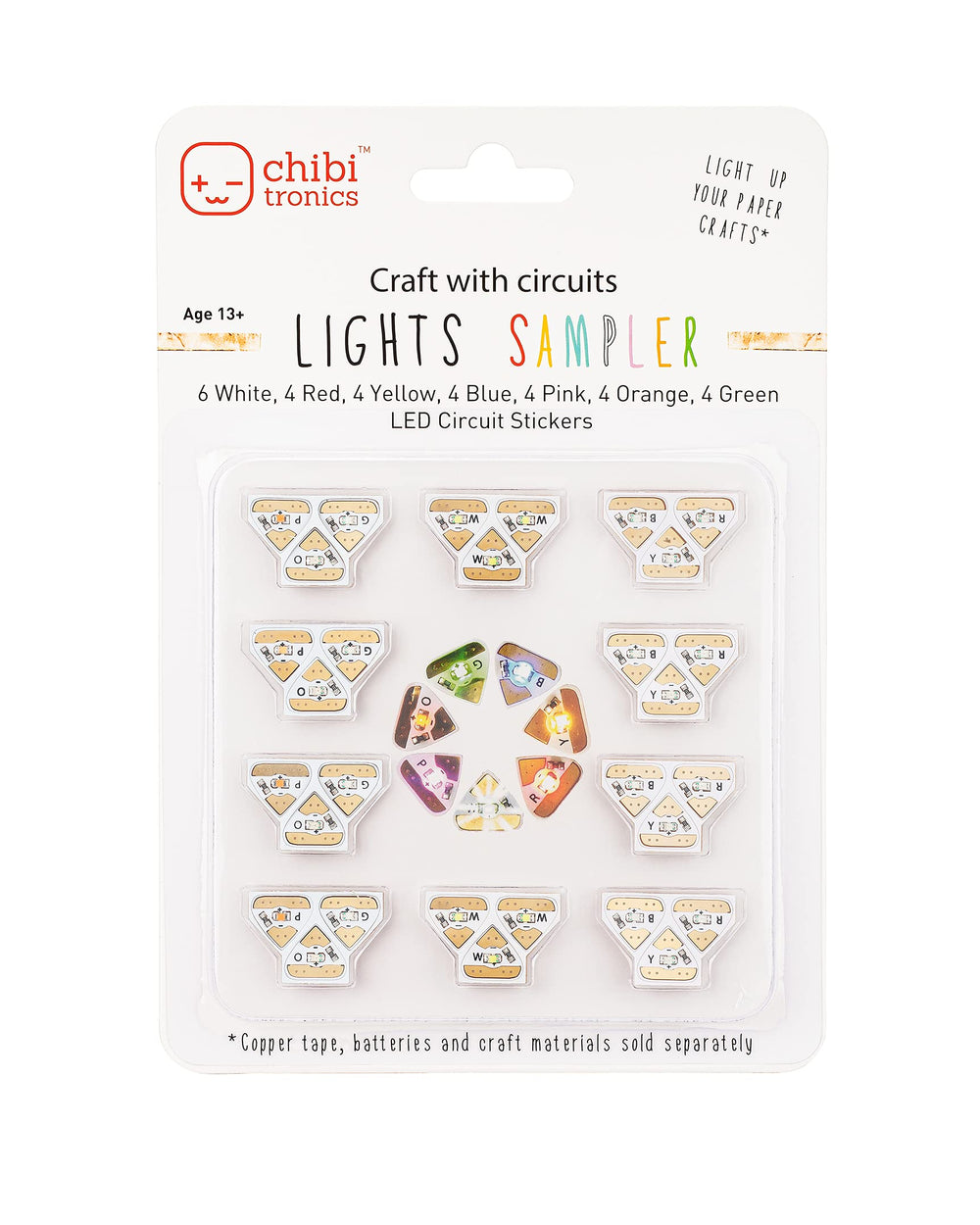 Chibitronics Megapack color sample display for planning light-up crafts