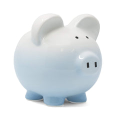 Child to Cherish Ombre Piggy Bank Blue front view with hand-painted finish, nursery decor