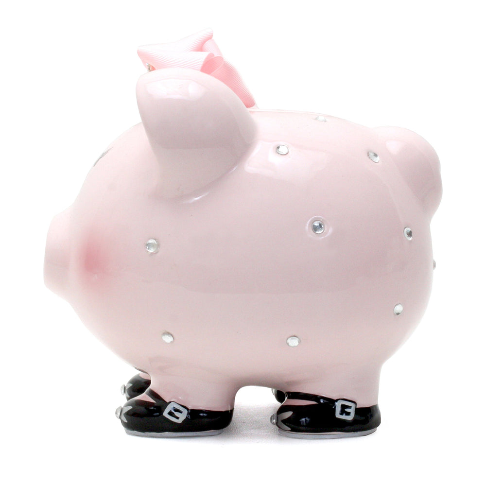 Child to Cherish piggy bank princess glazed finish—shiny appeal for display
