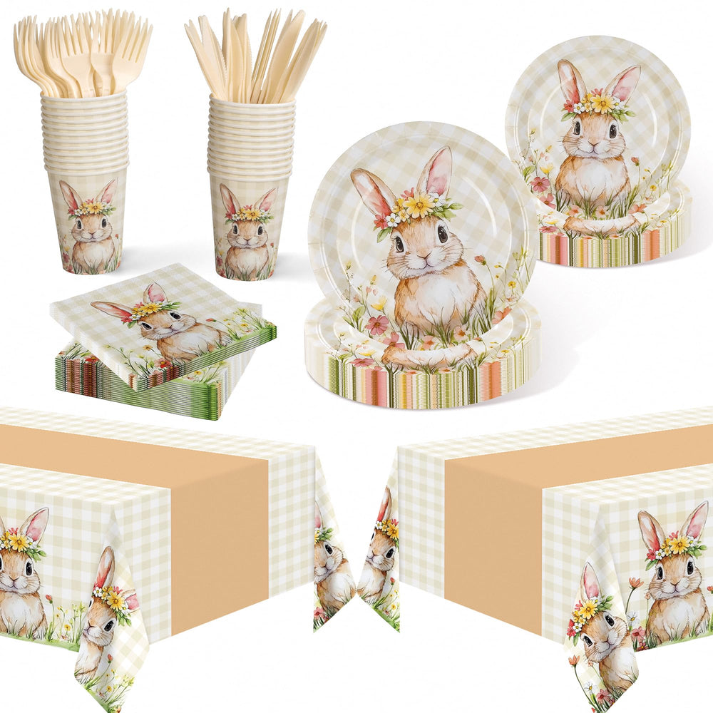 Childom Easter bunny-themed dinnerware set with 147 pieces for festive gatherings.