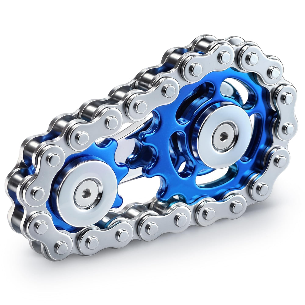Chilvil metal fidget spinner blue close-up showing durable stainless steel.