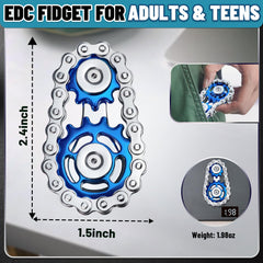 Chilvil metal fidget spinner blue side view with balanced design for focused play.