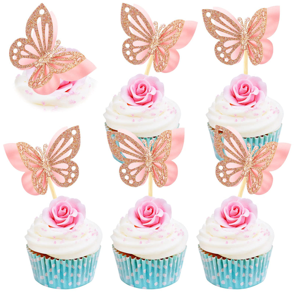 Chinco butterfly cupcake topper assembled in 3D pink design adds a sparkling touch to desserts.