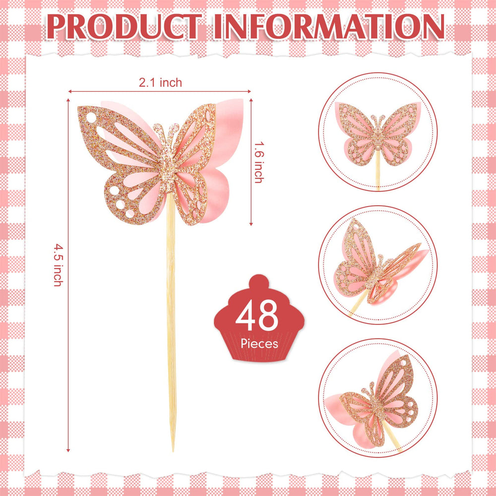 Chinco glitter pink butterfly cupcake toppers brighten treats with festive shine.
