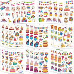 Chinyuti 315Pcs birthday stickers with cake and candles brighten cards and scrapbooks.
