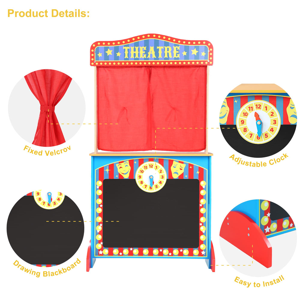 CHIUHEI Deluxe Puppet Theater sturdy wood frame offers durable, kid-friendly play.