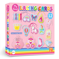 Chivao 12-pcs kids fantasy lacing cards with colorful patterns for imaginative play.