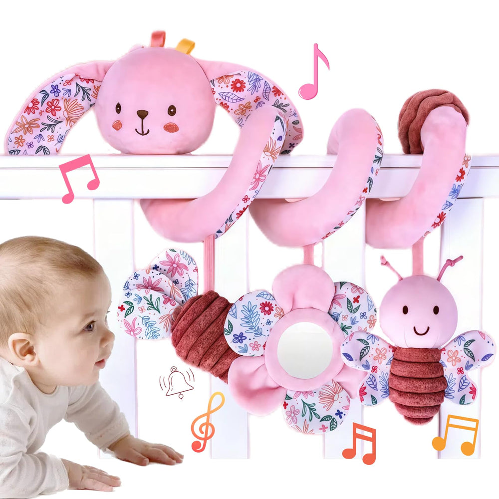 Chochumy spiral car seat toy bunny within reach for newborns during rides