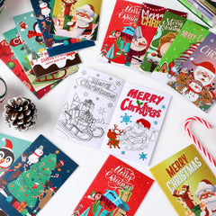 Cholemy mini Christmas coloring book held by a child, showcasing its small size for on-the-go coloring.