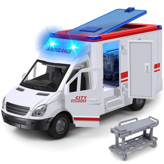Choopheme ambulance toy with flashing lights enhances imaginative play and sensory engagement.