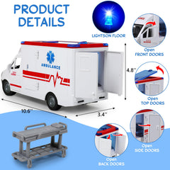 Choopheme ambulance toy features friction-powered wheels for easy, battery-free action.