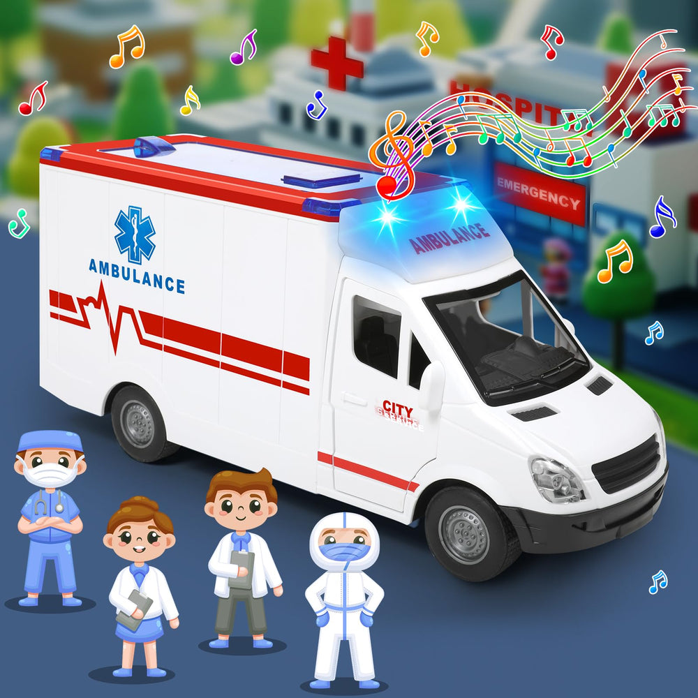 Choopheme ambulance toy side doors open to invite role-play rescues.
