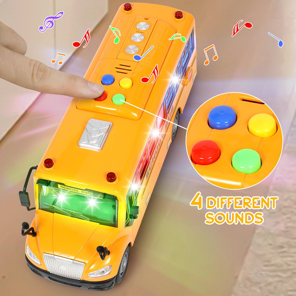 Choopheme bus toy side doors open for imaginative bus trips.