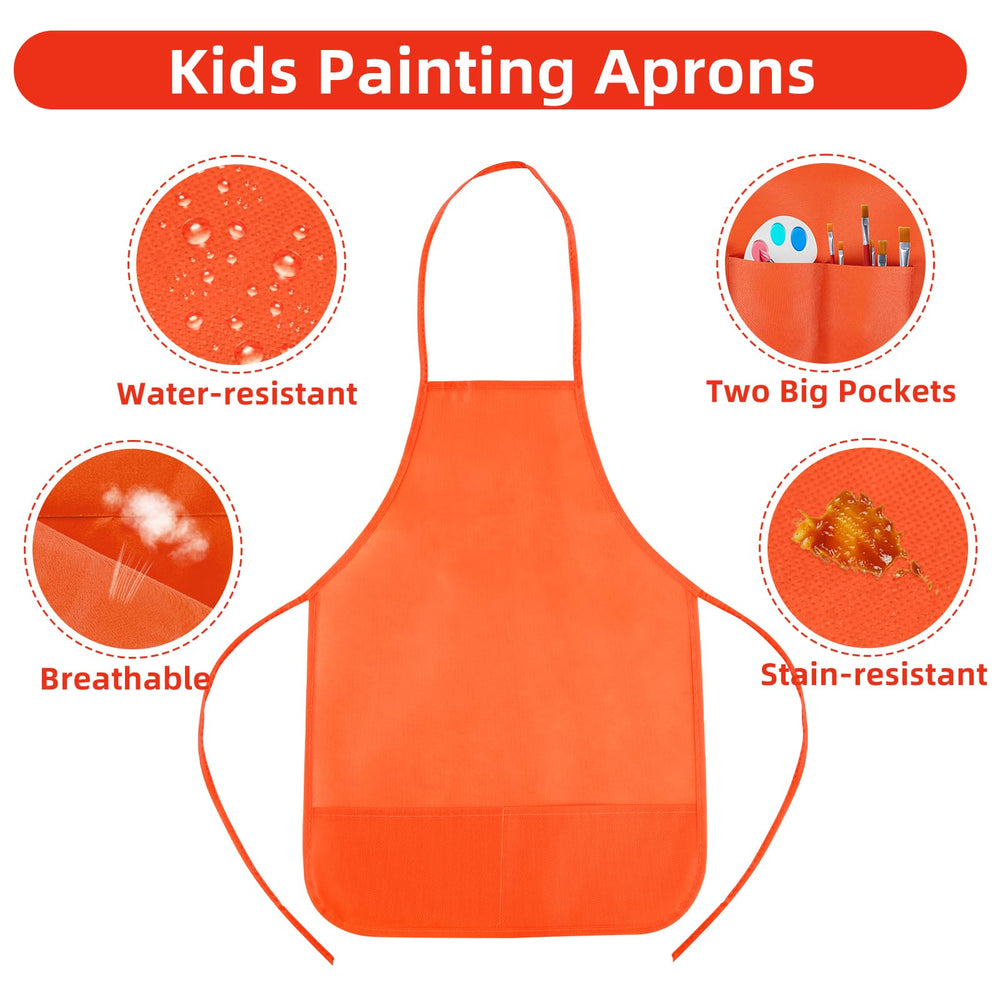 CHRORINE apron worn by toddler during painting activity.