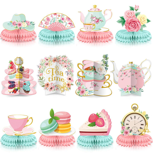 Chrisfall floral tea party honeycomb teapot centerpiece on table for festive decor