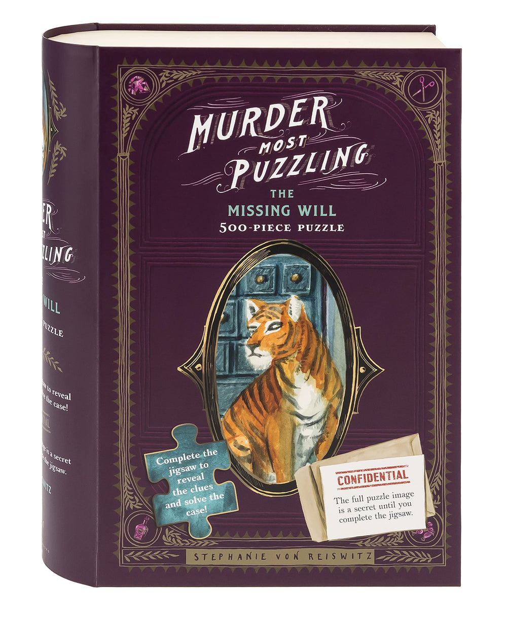 Chronicle Books Murder Most Puzzling missing-will box showcases a gift-ready puzzle centerpiece