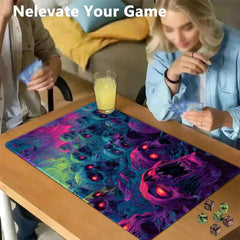 CHUNBAI MTG playmat measures 24x14 inches, balancing space and portability.