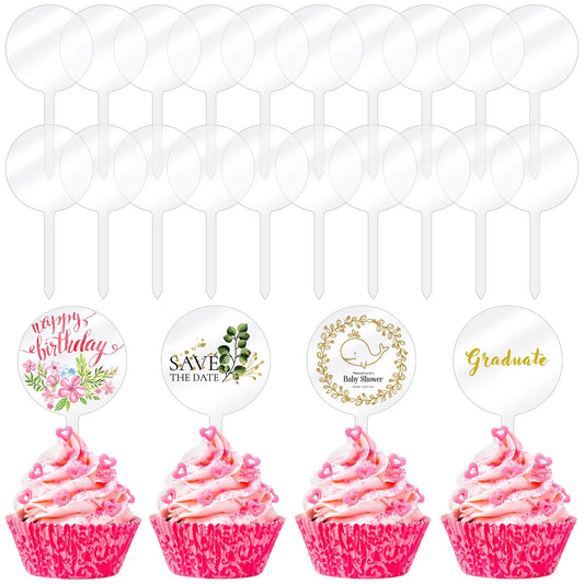 Chunful 30 pack 2 inch circle acrylic topper with stick for easy party cake decoration