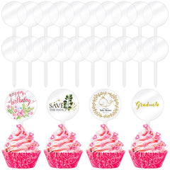 Chunful 30 pack 2 inch circle acrylic topper with stick for easy party cake decoration