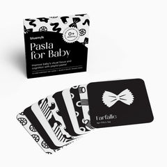 Chunky Deli Italian-themed sensory cards provide vibrant contrast for newborns.