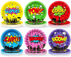 CHUNNIN 9-inch hero plates in multi-designs for a colorful kids' party table.