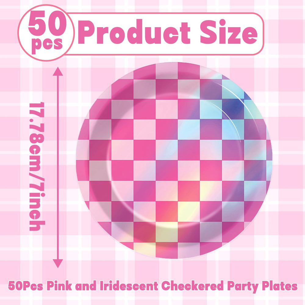 CHUNNIN laser round plate in pink iridescent design on party table