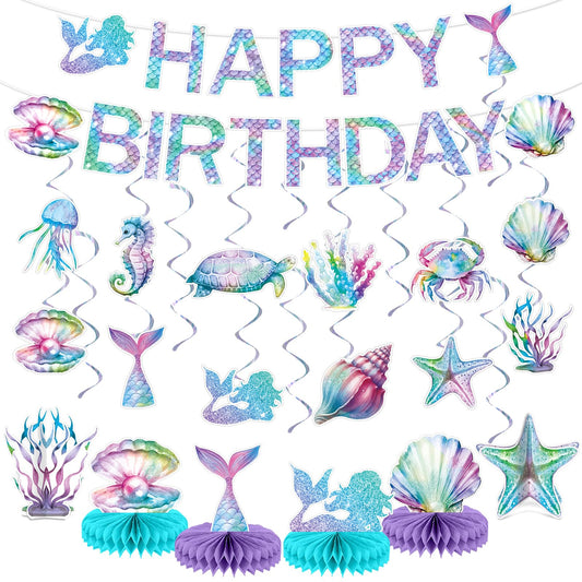 CHUNNIN Mermaid cutouts brighten the birthday party with vivid ocean imagery.