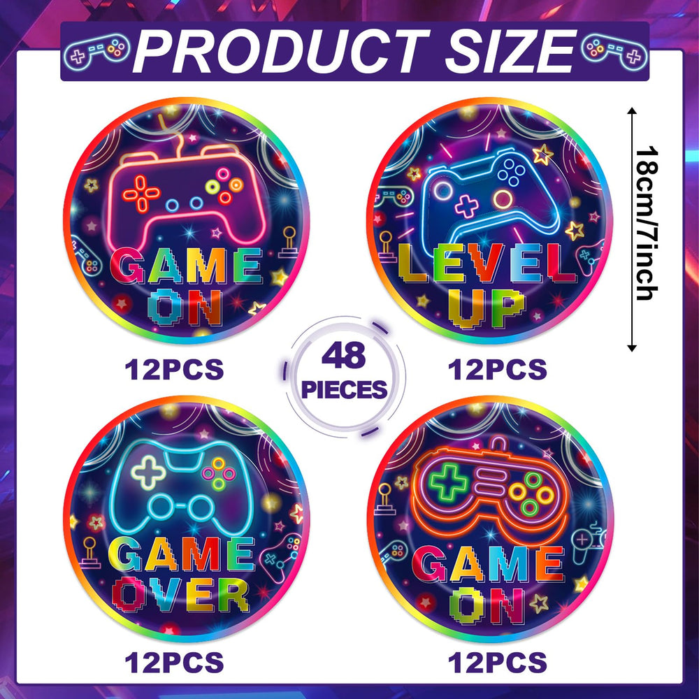 CHUNNIN neon video game plate with level-up motif ideal for celebrations.