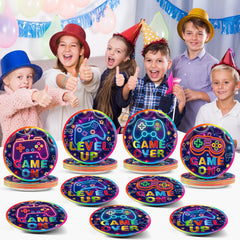 CHUNNIN neon video game plates on a table, perfect for gaming-themed gatherings.