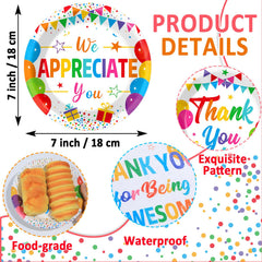 CHUNNIN Thank You for All You Do plates on black backdrop with balloons.