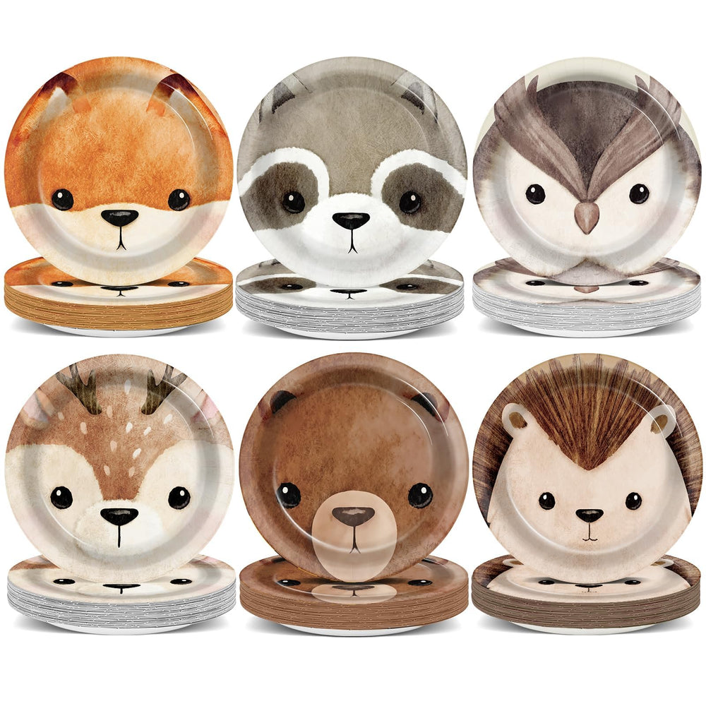 CHUNNIN woodland plates with six designs, ideal for quick cleanup after themed parties.