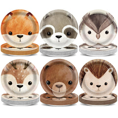 CHUNNIN woodland plates with six designs, ideal for quick cleanup after themed parties.
