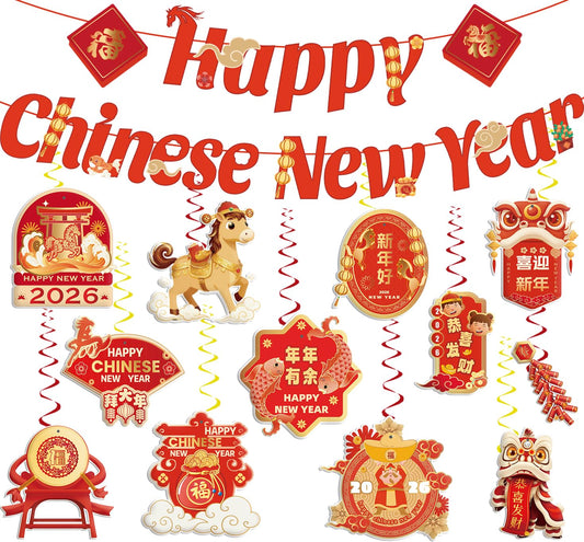 CHYAGCLT Happy New Year banner for festive decor with bold red and gold hues