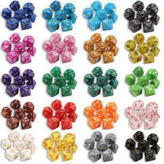 CiaraQ DND dice collection showing 26 seven-die configurations.