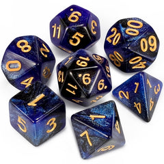 CiaraQ DND polyhedral dice set with dark blue glitter pouch for immersive tabletop gaming