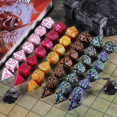CiaraQ dice set shows colorful sides for quick identification at the table.