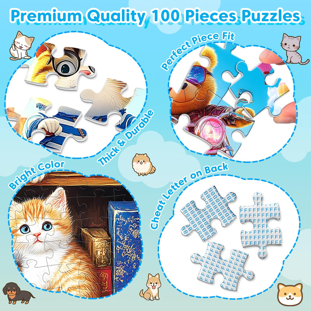 Ciavotie 4-pack dogs playing basketball puzzle; playful theme to boost concentration and fine motor skills